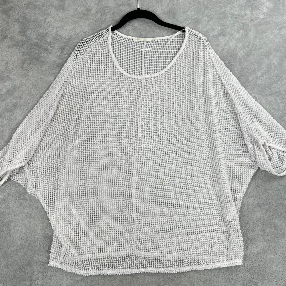 Batik Mesh Knit Batwing Top Large White Women Boho Festival Oversized Sheer